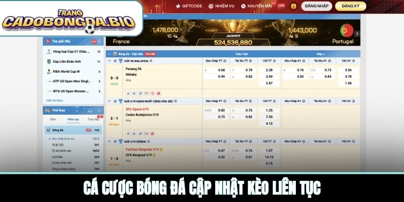 Cá cược bóng đá cập nhật kèo liên tục